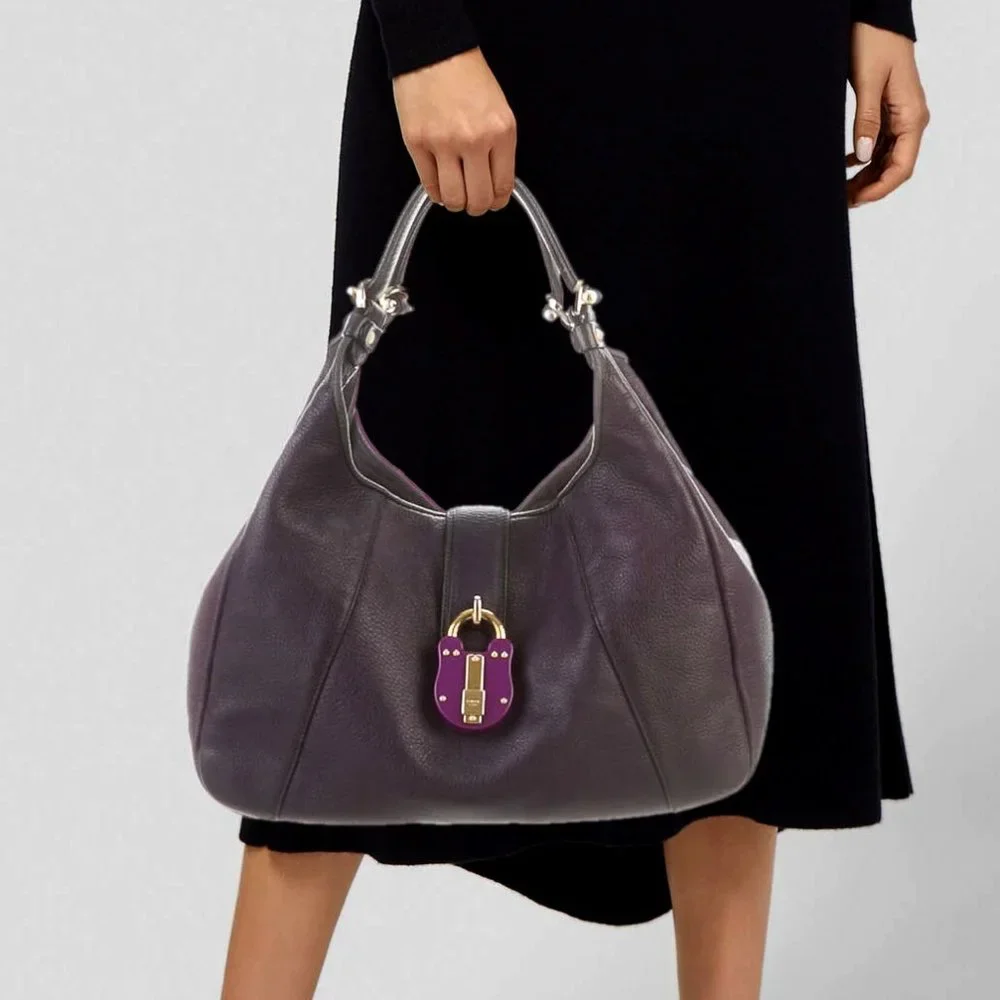 LOEWE Calle Purple Gray Trim Leather Hobo Bag - Picture 8 of 13